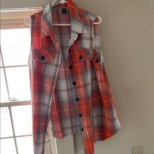 Orange Plaid Sleeveless Shirt